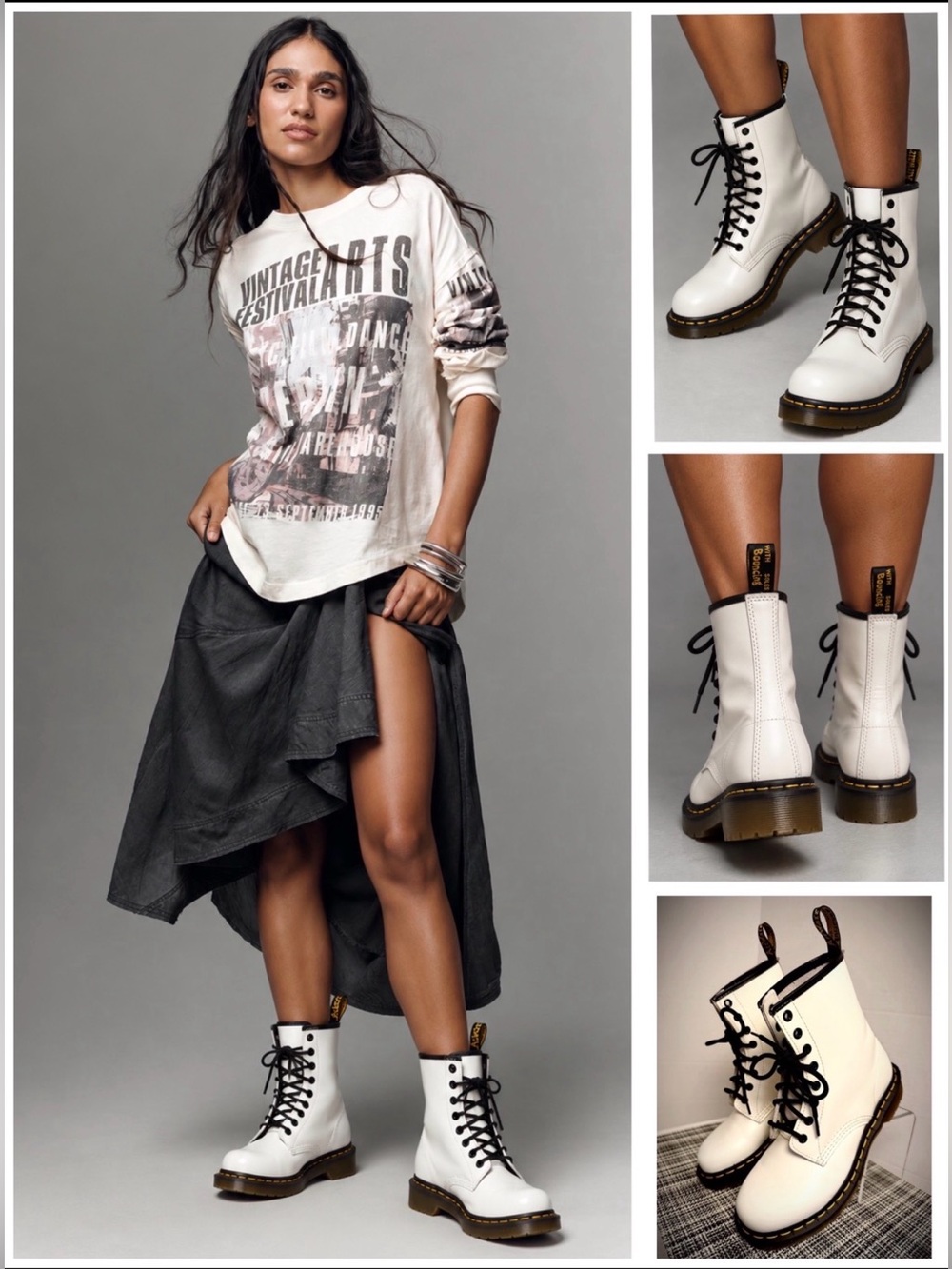 Dr. Martens 1460 Patent Lamper Leather Lace-Up Boots White Size 8 NWOT